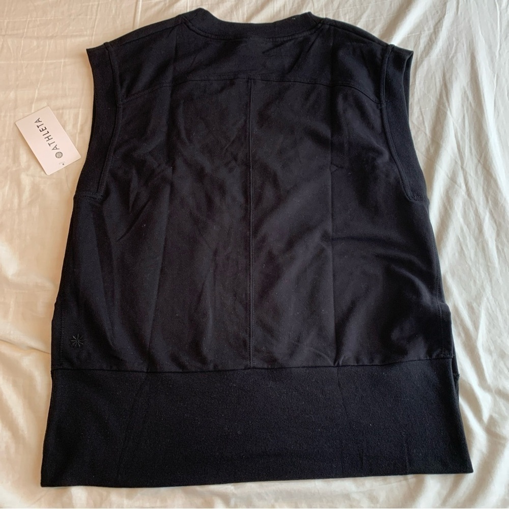 ATHLETA Black Retroterry V-Neck M Sweatshirt Tee Top Minimalist Comfy Side Slit - Picture 4 of 9